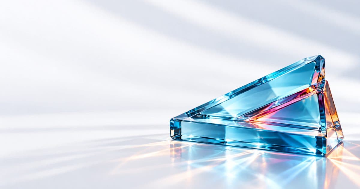 Abstract cyan and pink glass shapes on a white surface, representing AI search visibility.